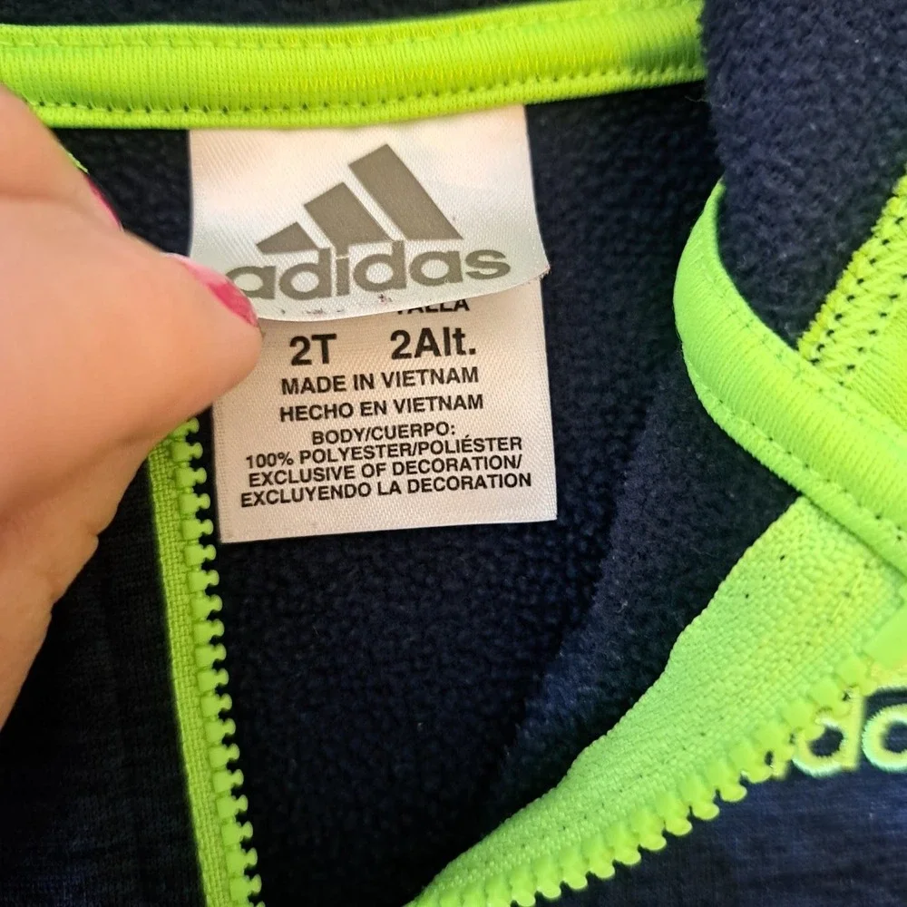 Adidas Boys 3 Piece Set Hoodie Joggers Shorts Navy Neon Green 2T